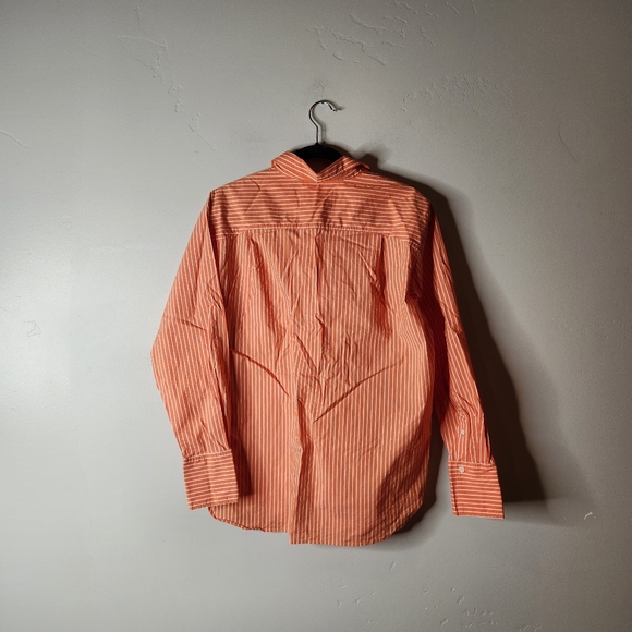 Frame The Oversized Shirt In Tangerine Orange Pinstripe Size Medium - Picture 4 of 8